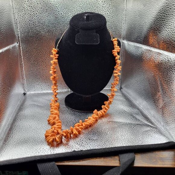 Native Artisan Long Orange Corn Kernel Necklace - 34" - Picture 3 of 3